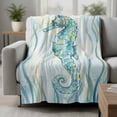 thumbnail image 2 of Ocean Seahorse Fleece Throw Blanket Vintage Nautical Coastal Sea Watercolor Blue Green Seaweed Ultra Soft Fuzzy Cozy Flannel Throw Blanket for Couch Sofa Bed Car Travel, Ideal Gifts 40x50 Inches, 2 of 9