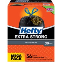 Hefty Strong Multipurpose Large Black Garbage Bags, 30 Gallon, 56 Count