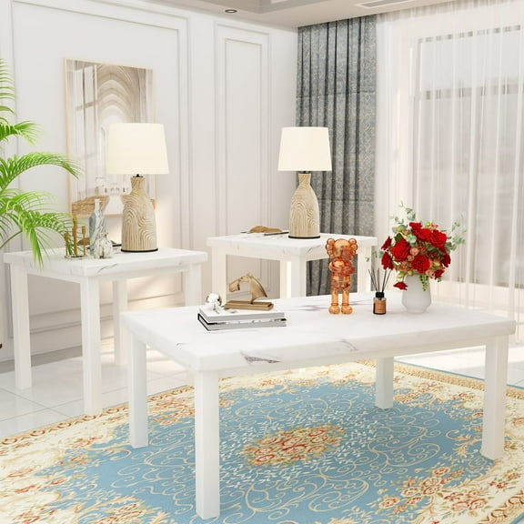 Recaceik 3 Pieces Coffee Table Set with 2 End Tables White