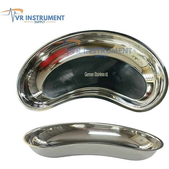 VR Instrument Supply Kidney Tray 10" Reusable Metal Kidney Dish Kidney Shaped Emesis Basin German Stainless CE