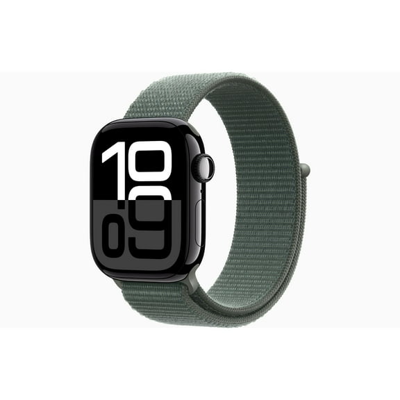 Restored Apple Watch Series 10 GPS 46mm Jet Black Aluminum Case with Sage Sport Loop (Refurbished)