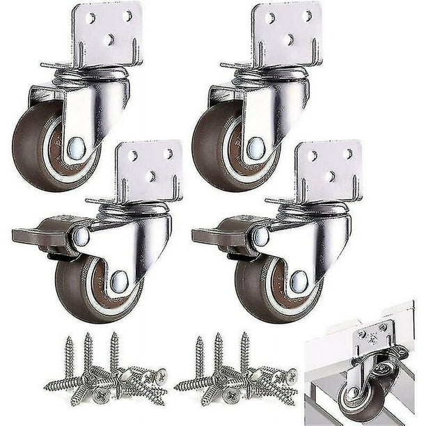 4 ruedas para muebles pequeños, rueda giratoria de 32 mm con freno y placa de montaje en L para mesa de centro de gabinete