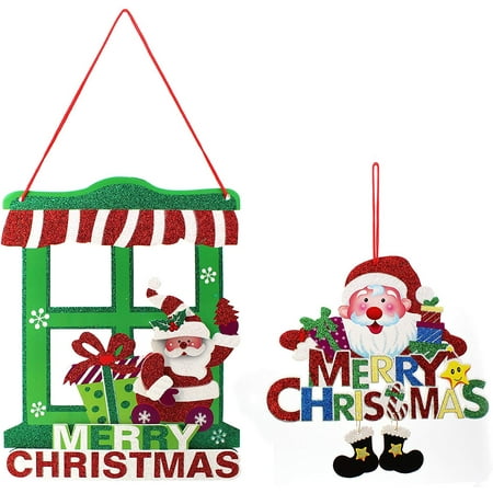 Merry Christmas Glitter Door Hanger Christmas Tree Ornament Signs Pattern B (Pack of