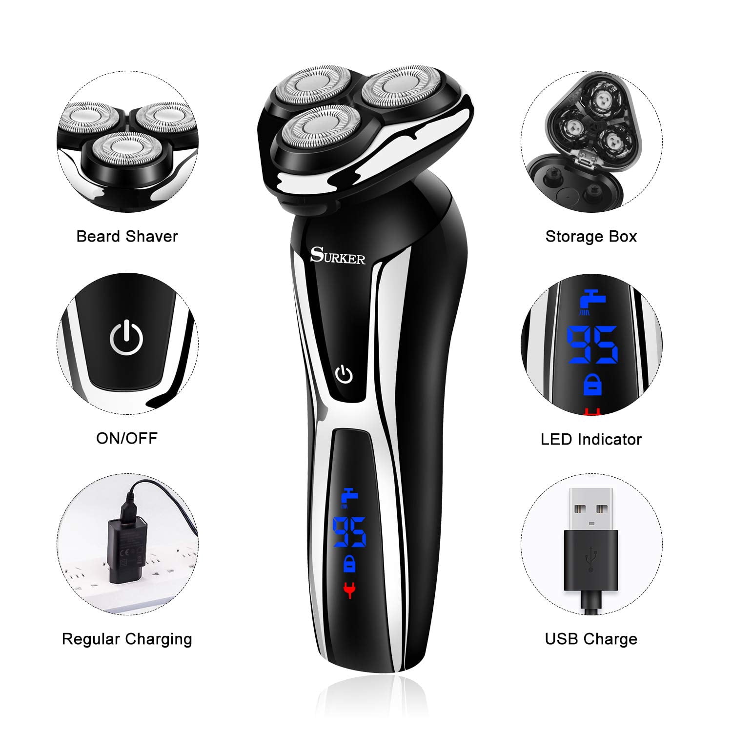 Hatteker Electric Shaver for Men 4 in 1 Nose Hair Face Trimmer Rotary Razor Trimmer for Men Cordless Rechargeable Beard USB Groomer Waterproof Wet Dry