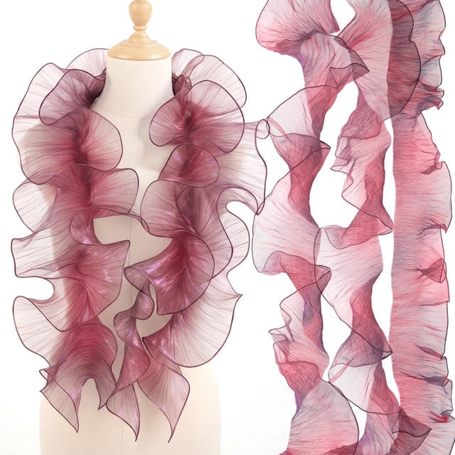 Organza Ganeen con ribete de volantes, 16 yardas, rojo oxidado, 15 cm de ancho