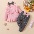 thumbnail image 4 of BLVB Baby Girl Clothes Newborn Infant Ribbed Knit Outfits Long Sleeve Ruffle Tops+Pants+Headband Fall Baby Clothes for Girls, 4 of 7