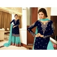 thumbnail image 4 of Pakistani Indian Sangeet Event Wear Designer Salwar Kameez Sharara Plazzo Suits ( Blue, XS - 36 ), 4 of 5