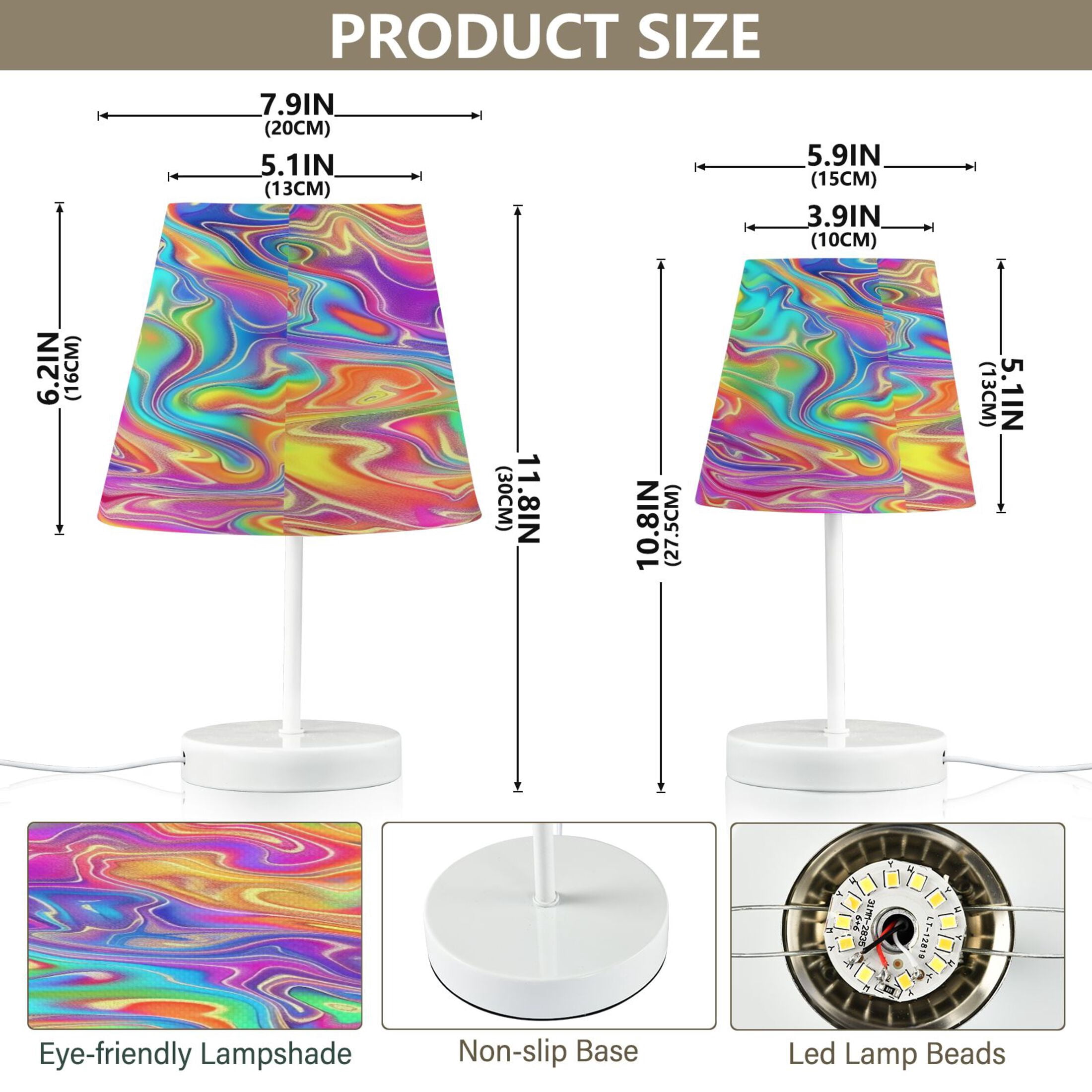 Rainbow Tie-dye Desk Lamp LED Table Nightstand Lamps with 3 Color Temperatures for Home Bedroom Living Room Decor 8x12