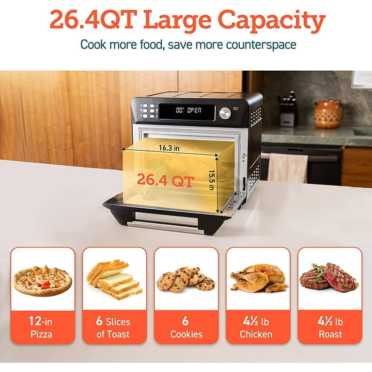 COSORI Air Fryer Toaster Oven, 12-in-1, 26QT Convection Oven Countertop,  with Toast, Bake, and Broil, Smart, 6 Slice Toast, 12'' Pizza, 75  Recipes&Accessories, Black