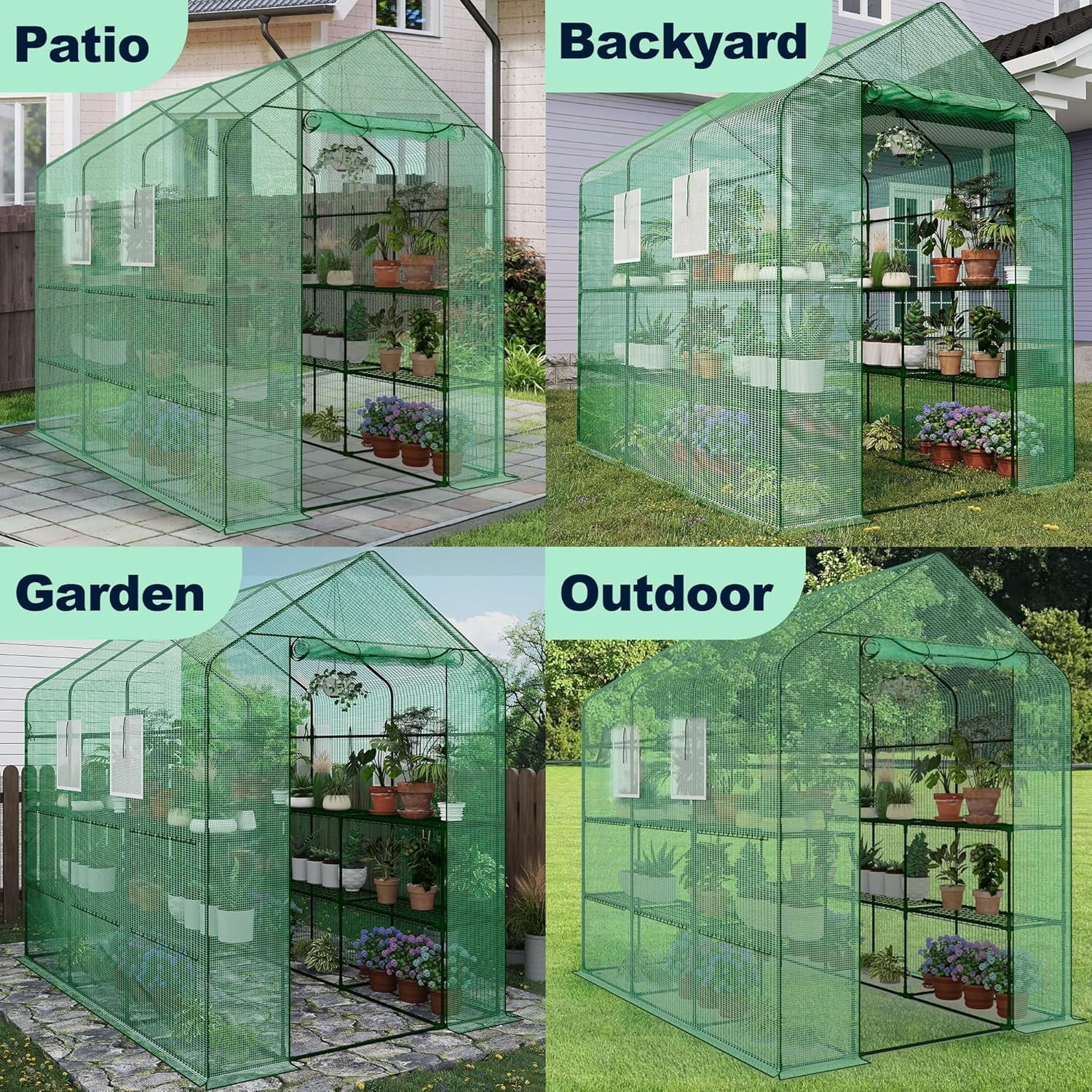 Lumiparty Large Outdoor Walk-In Greenhouse with 6-Tier Shelves, 85"x56"x77", Weatherproof, UV Protected, for Backyard & Patio, Green