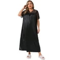 thumbnail image 3 of DARING DIVA Women's Plus Size Satin Short Sleeve Maxi  Nightgown 1X Black, 3 of 5