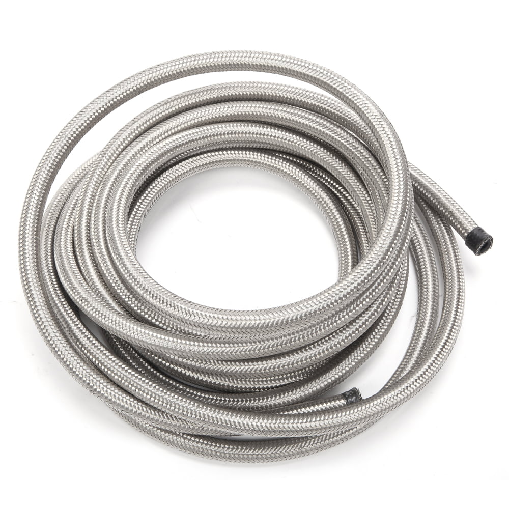 4AN AN4 AN-4 Fuel Hose Oil Gas Line Nylon & Stainless Steel Braided Black/Silver 