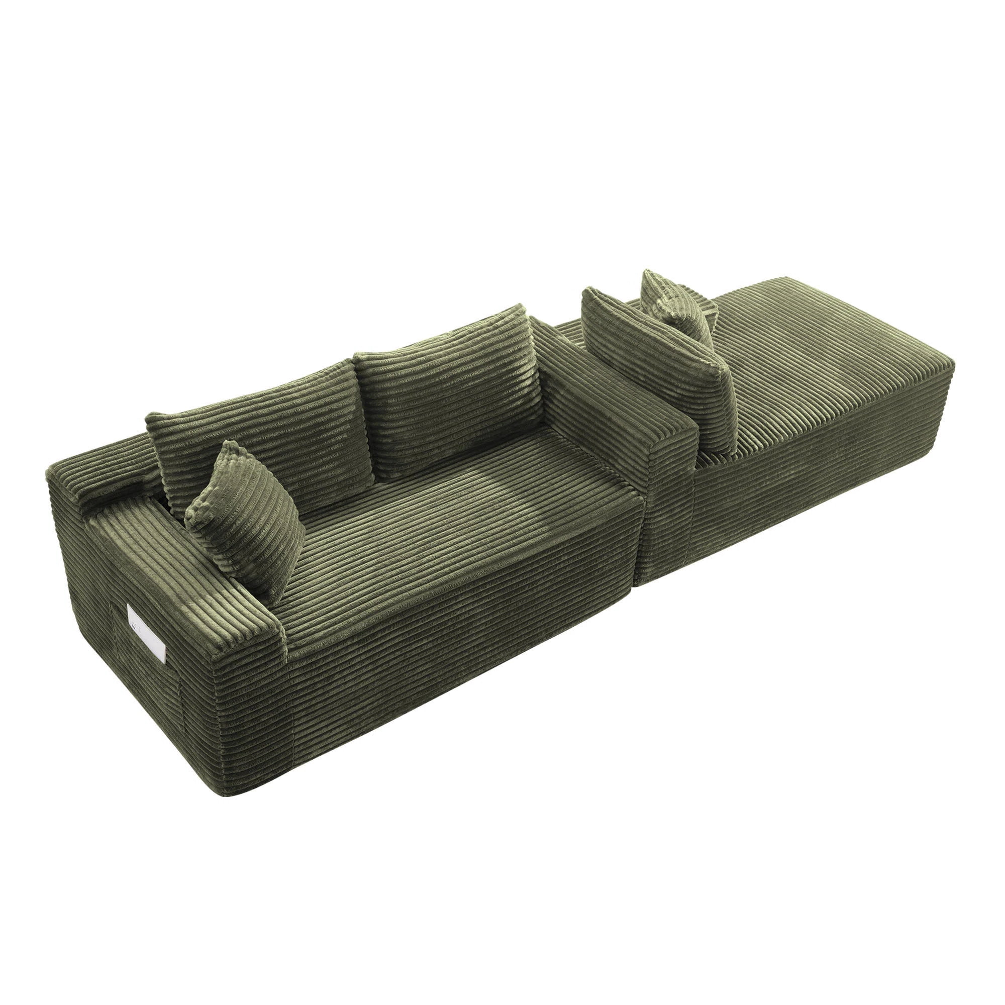 L-Shape Cloud Couch Modular Sectional Sofa Corduroy Boneless Sofa Couch with Chaise, No Assembly Sofa for Living Room, Green