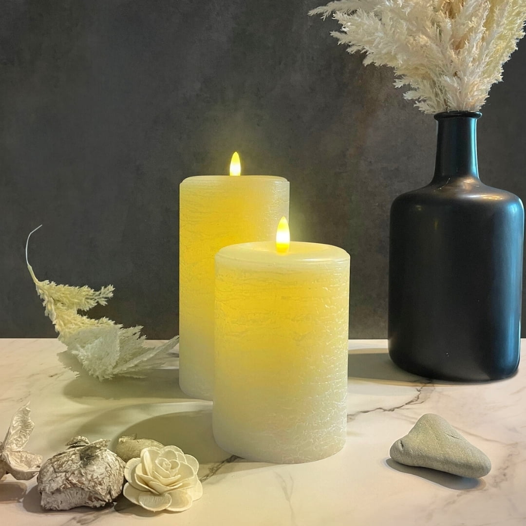LumiPur Signature Natural Glow Flickering Flameless LED Wax Pillar Candle (3.5" x 7", Linen White)