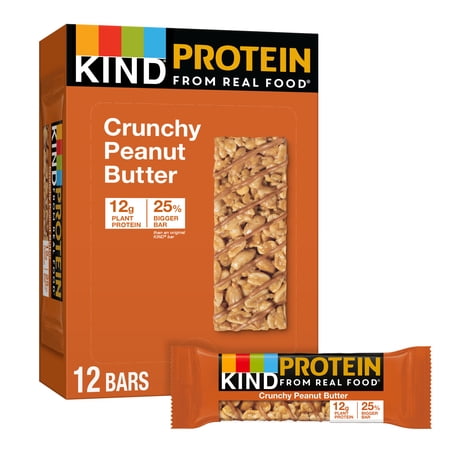 KIND Bars, Crunchy Peanut Butter Protein Bar, Gluten free, 1.76 oz, 12 Snack Bars