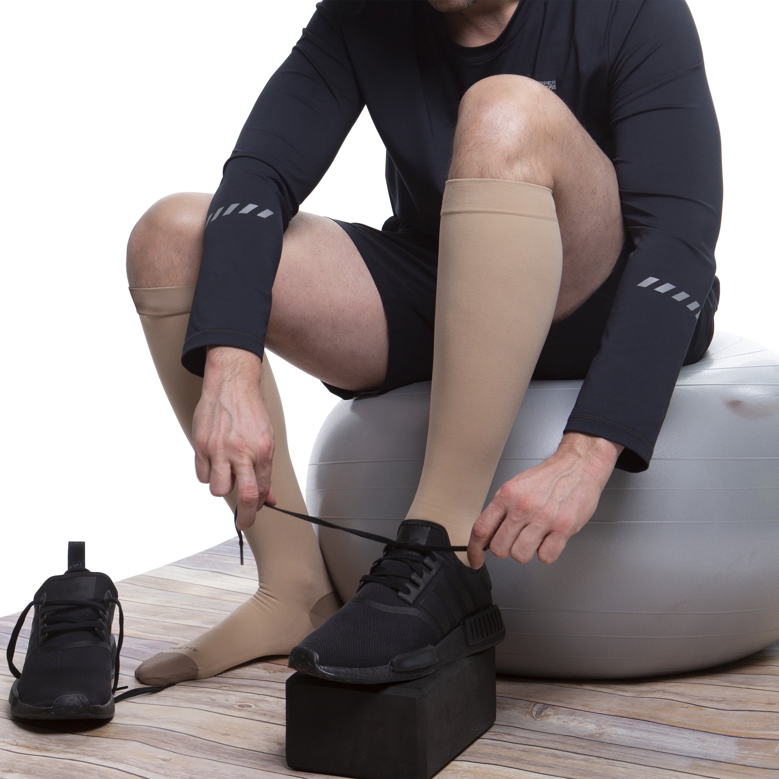 Copper Fit ENERGY Compression Socks, Silky-Soft, Hydration, Unisex Sizing, Beige, S/M