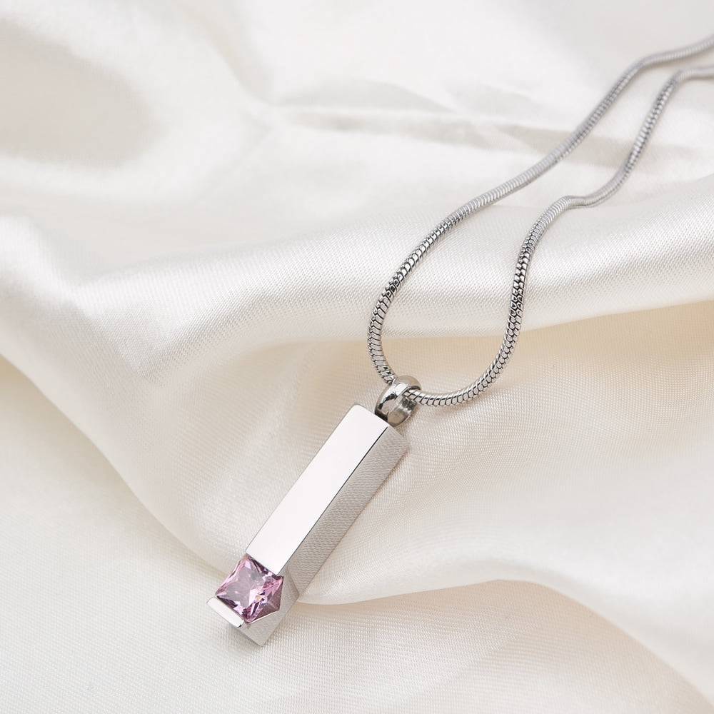Cremation Jewelry Memorial Birthstone Bar Necklace Handcrafted Waterproof Human Ashes Urn Container with Free Funnel Kit and Velvet Jewelry Box [October]