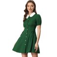 thumbnail image 1 of Vestido Con Botones Y Cordones Con Cuello Peter Pan En Contraste Vintage Para Mujer Verde L, 1 of 5