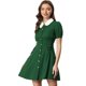 thumbnail image 1 of Vestido Con Botones Y Cordones Con Cuello Peter Pan En Contraste Vintage Para Mujer Verde S, 1 of 5