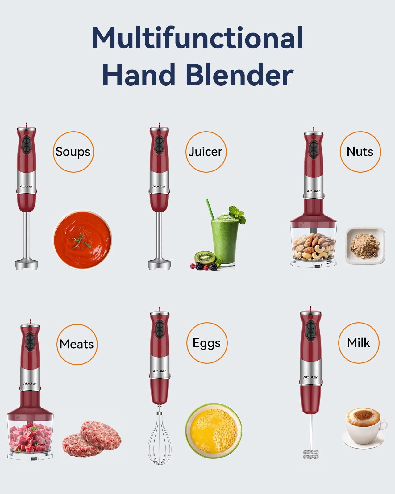 Immersion Blender Handheld 1000W 5 in 1 Corded Stick Hand Blender Kitchen with 12 Speed, BPA-Free, Mixing Beaker, Chopper, Whisk, Milk Frother, Perfect Emulsifier