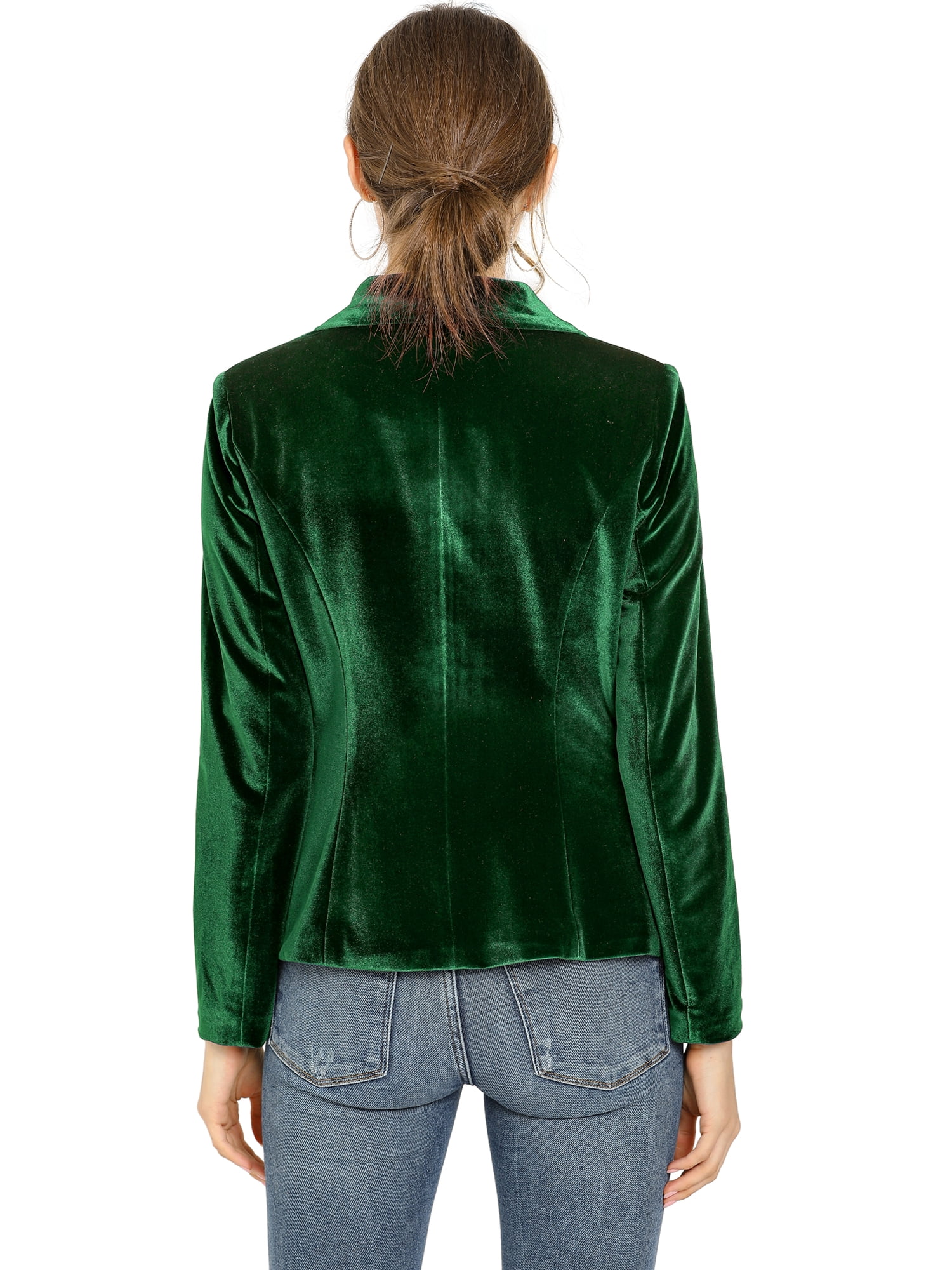 DARING DIVA Women's Velvet Office Coat Solid Shawl Collar Blazer L Green
