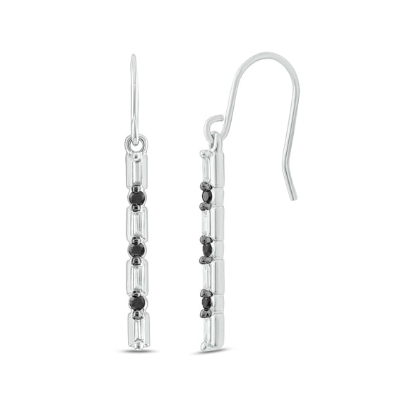Cali Trove, 925 Sterling Silver Baguette and Round Black Diamond Dangle Earrings for Women, 1/6 Ct