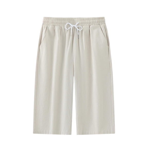 Dagugfen Cotton Linen Capri Pants for Men Elastic Waist Pajama Pants Loungewear Sleep Casual Pants for Men