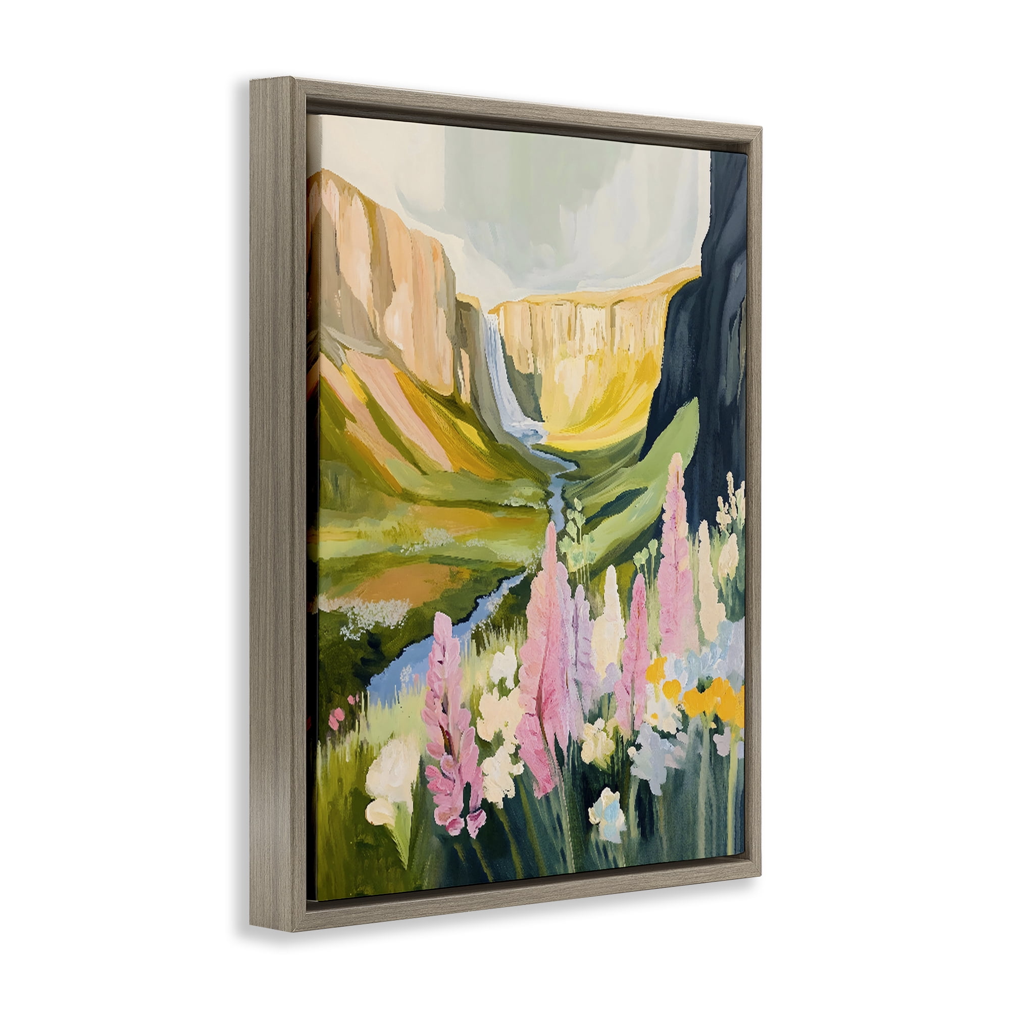 Stupell Industries Waterfall and Valley in Bloom Brown Framed Floater Canvas Wall Art, design by The Prints Vibe