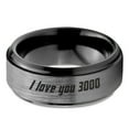 thumbnail image 2 of Tungsten I Love You 3000 Engraved Quote Band Ring 8mm Men Women Comfort Fit Black Step Bevel Edge Brushed Gray Polished, 2 of 4