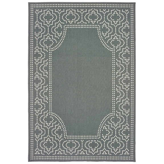 Oriental Weavers Marina Indoor/Outdoor Rug - 1247X - 8'6" x 13' - in Gray/ Ivory - Classic Casual Style, Water, Stain and Fade Resistant, Hose Clean, Patio, Outdoor Living Area Rug