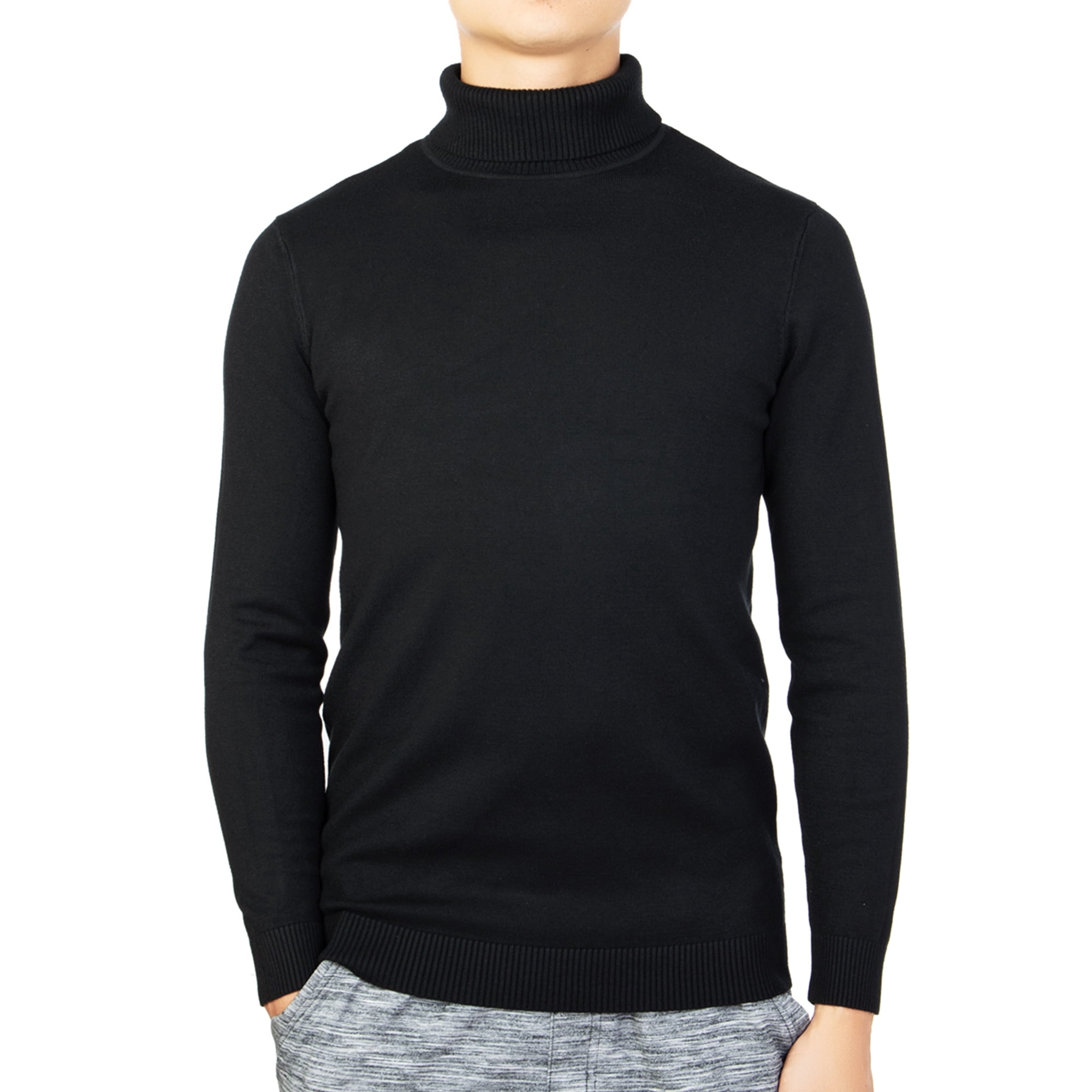 SAYFUT Mens Black Gray Ribbed Slim Fit Knitted Pullover Turtleneck Sweater  Soft Turtle Neck Long Sleeve Pullover Lightweight Tops - Walmart.com