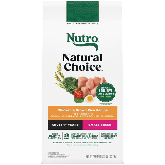 NUTRO NATURAL CHOICE Adult Small Breed Dry Dog Food, Chicken & Brown Rice Recipe Dog Kibble, 5 lb. Bag