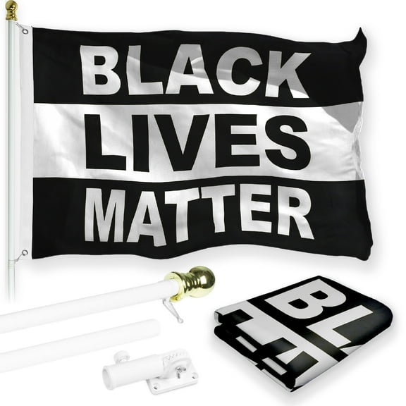 G128 Combo Pack: 6 Feet Tangle Free Spinning Flagpole (White) Black Lives Matter (Black/White) Flag 3x5 ft Printed 150D Brass Grommets (Flag Included) Aluminum Flag Pole