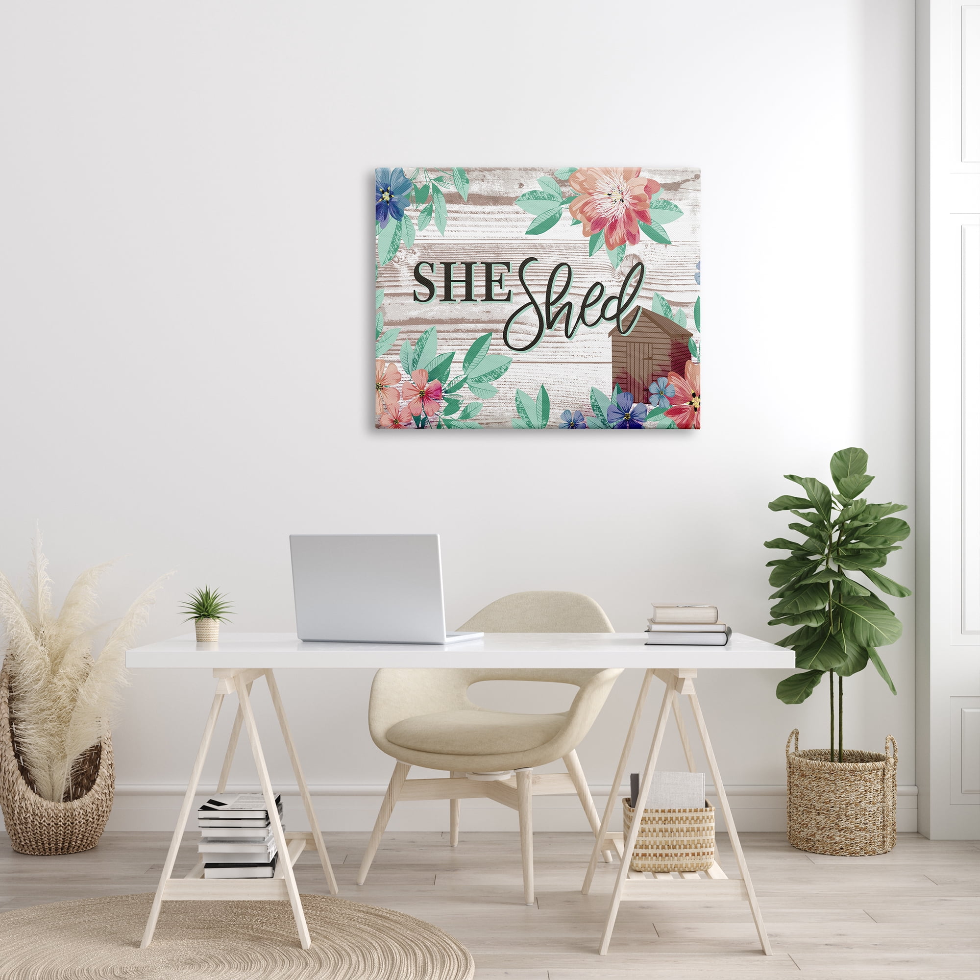 Stupell Industries She Shed Typography Rustic Country Floral Sign, 30 x 40, Designed by Jennifer Ellory