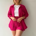 thumbnail image 4 of QHFBli Women's Plus Size Casual 2 Piece Outfits Long Sleeve Button Down Blouse and Shorts Set, 4 of 4