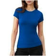 thumbnail image 2 of Inverlee Womens Ribbed Knit Short Sleeve Tops Solid Casual Round Neck Shirts Summer Basic Blouse, 2 of 9