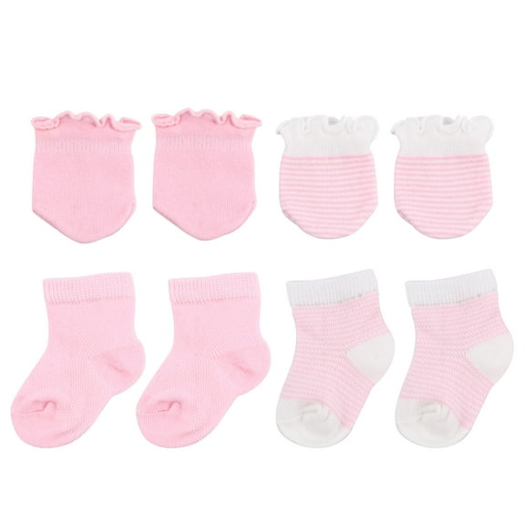 GOOHOCHY 4 Pairs Baby Socks and Mittens Soft and Cute Newborn Ankle Socks and Gloves