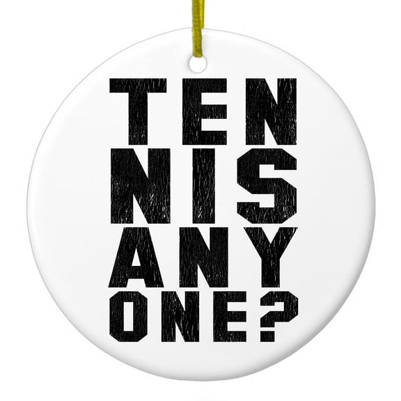 DistinctInk Hanging Ceramic Christmass Tree Ornament with Gold String - Great Gift / Present - 2 3/4 inch diameter - Tennis Anyone?