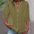 thumbnail image 2 of Timegard Womens Tops 1/2 Sleeve V Neck Button down Shirts Casual Loose Lightweight Blouse Solid Color, 2 of 6