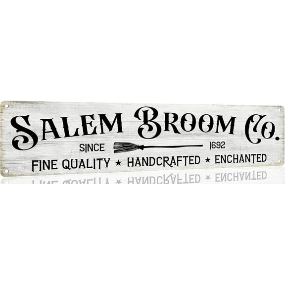 Salem Broom Co Vintage Signs Retro Metal Signs for Kitchen Home Halloween Wall Bar Farmhouse Halloween Decor Halloween Front Door Decor 4x16 Inch