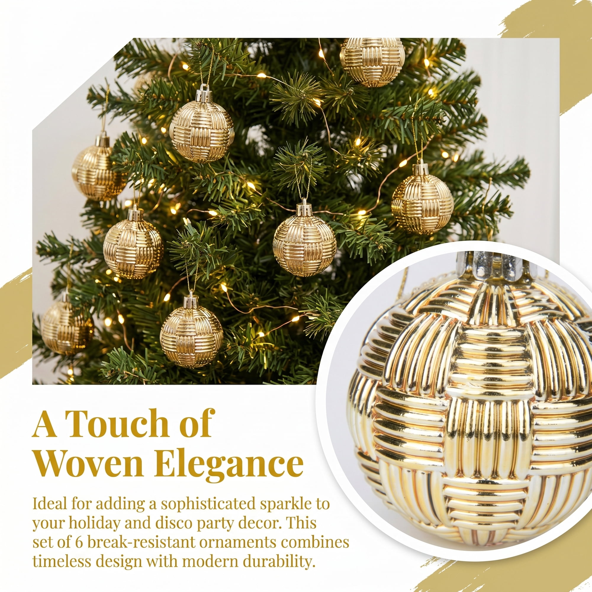 Unique Bargains 6Pcs Woven Texture Balls Mini Decorative Spheres Orbs Gold 1.6"