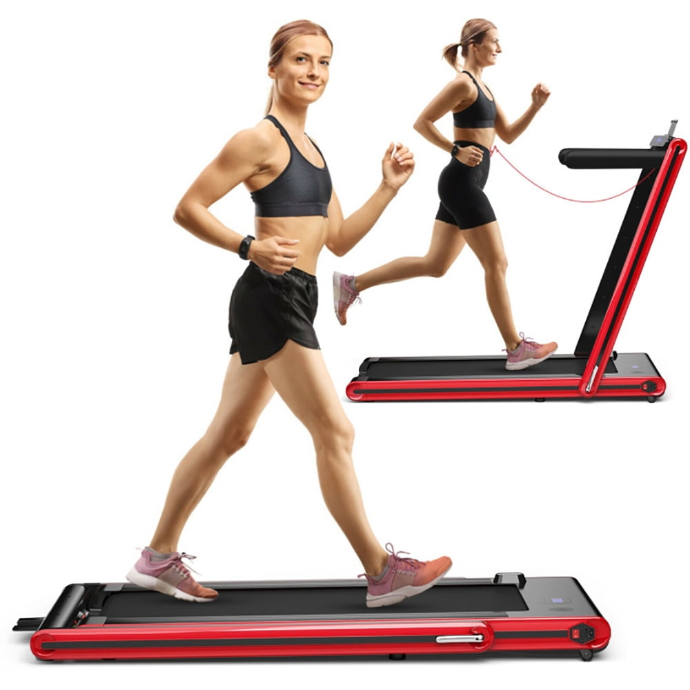 Yardi Yard 2-in-1 Folding Treadmill with Dual LED Display-Red, Treadmill for Walking & Running