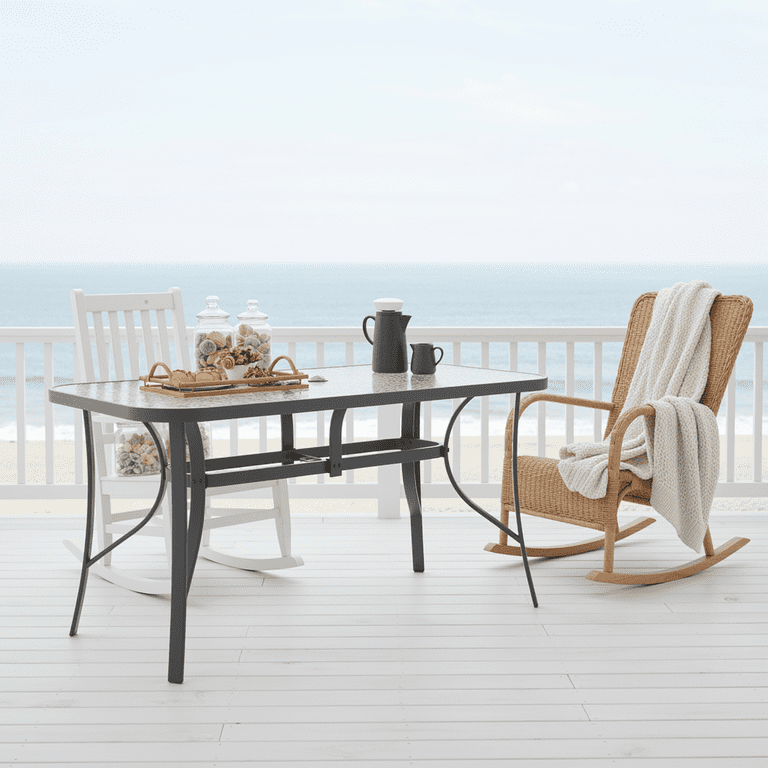 6 chair umbrella patio set Walsunny Patio Dining Set with Umbrella, 6 Pieces, Black, Includes Tempered  Glass Table and 4 Folding Chairs