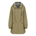 thumbnail image 6 of Plus Size Long Rain Jacket for Women Hiking Sports Zipper Hooded Windbreaker Jackets Outdoor Casual Waterproof Coat Khaki, S, 6 of 7
