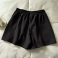 thumbnail image 5 of Summer Cotton Shorts for Women Solid Color Elastic Waist Casual Loose Comfy Wide Leg Lounge Short Pants with Pockets, 5 of 7