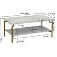 thumbnail image 2 of Household Essentials Crown Rectangular Coffee Table with Storage Shelf White Marble and Gold Metal, 2 of 9