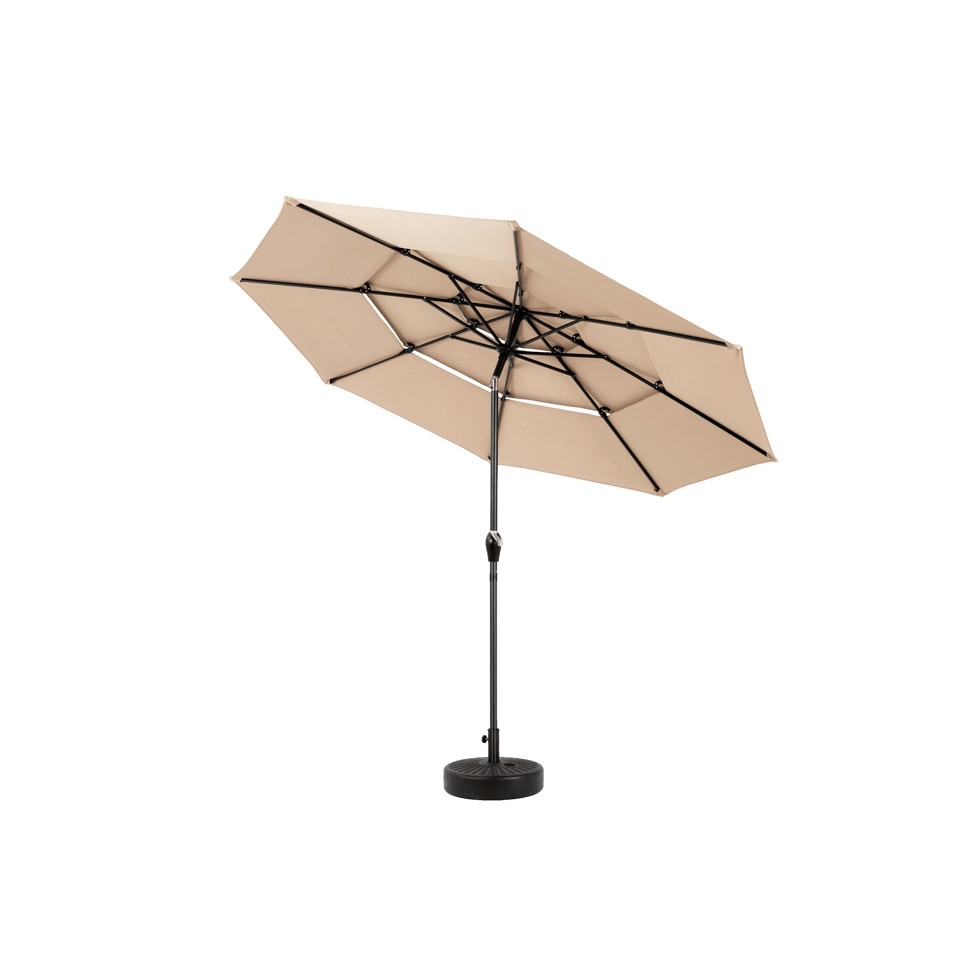 Leumius 10ft Outdoor Patio Umbrellas for Outside,3 Tier Auto-tilt Vented Market Table Umbrella for Backyard, Deck, Garden,Khaki(Base Not Included)