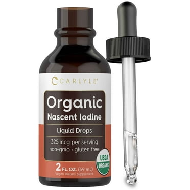 Organic Nascent Iodine Liquid Drops | 2 fl oz | Vegan Supplement | Non-GMO, Gluten Free | by Carlyle