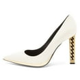 thumbnail image 2 of FSJ Women Elegant Pointed Closed Toe Slip On Pumps Golden Metal Chain Chunky High Heels Party Wedding Dressy Shoes Size 11 White, 2 of 4