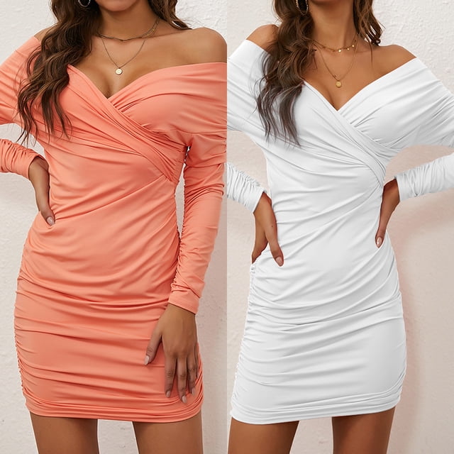 Gspmoly Robe pour Femme, Robe Aguichant et Tendance à une Épaule, Col en V, Ajustée, à Manches Longues, Robes Formelles pour Femmes, Cadeaux de Vacances